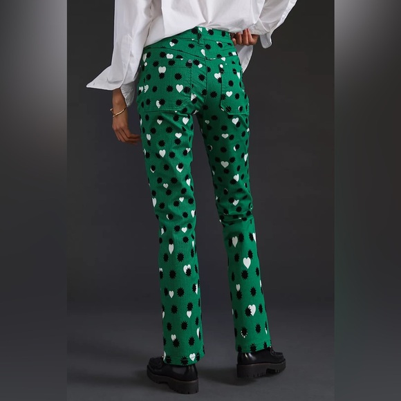 Anthropologie Maeve The Cigarette Slim Heart Printed Jeans Green Size 30 - Picture 3 of 8